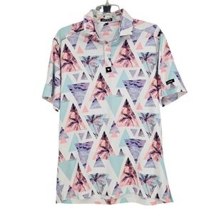 Bad Birdie Performance Polo Shirt M Pastel Palm Tropical Golf Athletic Stretch